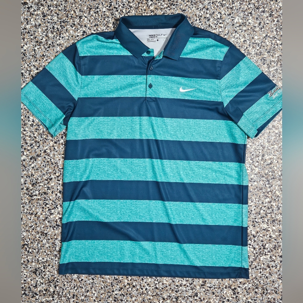 Nike Men's Blue Striped Polo Shirt